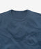Closeup of collar of navy crew neck tee