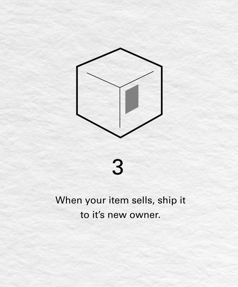 Illustration of a shipping box with text that reads: , When your item sells, ship it to it's new owner.