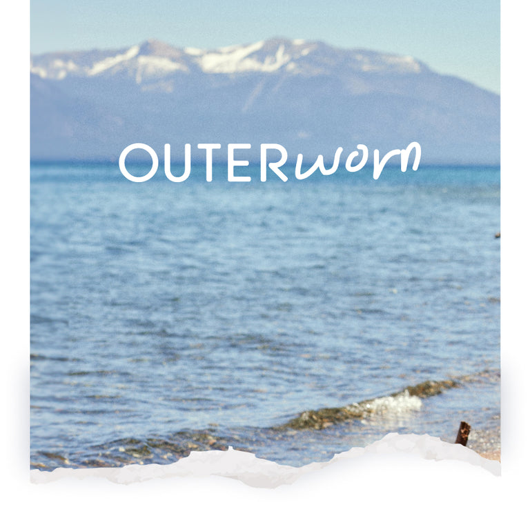 Beach of Lake Tahoe with mountains in the background.